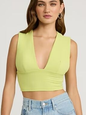 NWT Express Lime Green Plunge V-Neck Crop Top